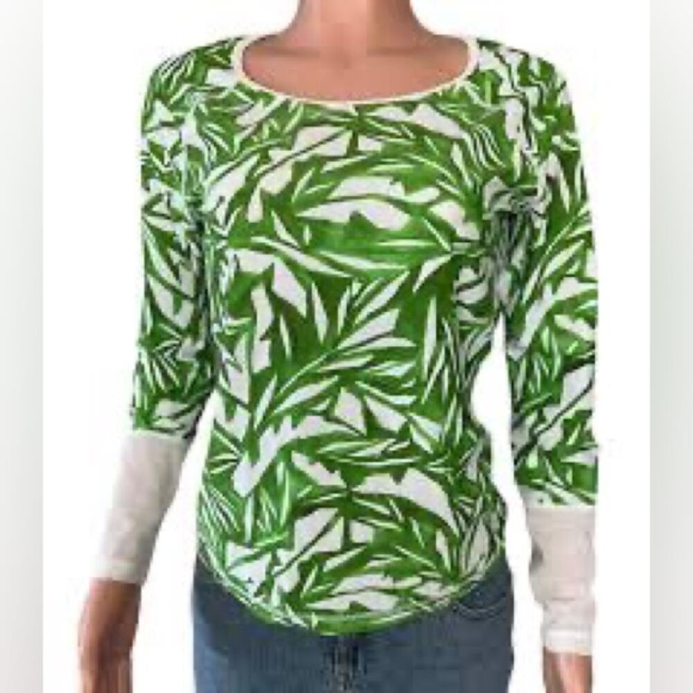 Athleta Size Large Womens Swim Palm Leaf Mesh Sleeve Rash Guard L